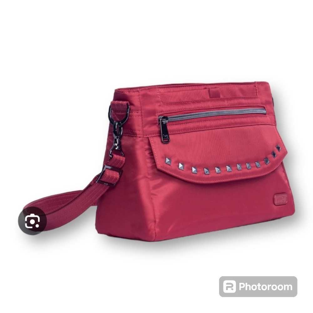 Lug Red Crossbody Bag with Stud Accents
